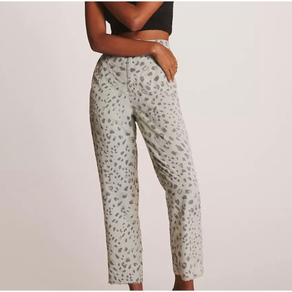 Cloth & Stone Animal Print Tencel Frayed Straight-Leg Pant Size Medium